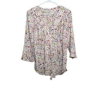Lex & Madison Blouse Women's Small V-Neck 3/4 Sleeve Floral Shirt Top Preppy